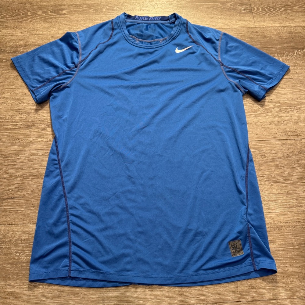 Nike‎ Pro Shirt Mens L Blue Dri-FIT Performance Training Gym Athletic Tee 703104